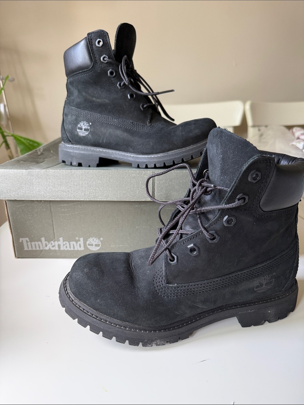 Timberland Black Nubuck Lace-Up Work Boots
